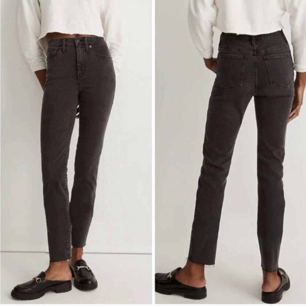 Madewell Mid Rise Stovepipe Raw Hem Black Women's Jeans Sz 26 NWT
